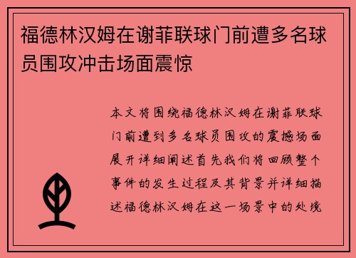 福德林汉姆在谢菲联球门前遭多名球员围攻冲击场面震惊